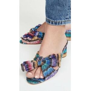 Loeffler Randall Emilia Rainbow Tropical Bow Penny Knot Metallic Sandals sz 8